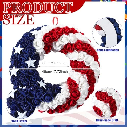 Tingjoo 2 Pcs 4th of July Door Mat and Patriotic Wreath for Front Door - Image 3