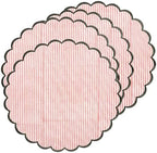 Ridhi Floral Block Print Round Placemats 15" in, Set of 4,Heart Pink Stripe by Ridhi