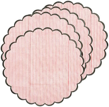 Ridhi Floral Block Print Round Placemats 15" in, Set of 4,Heart Pink Stripe by Ridhi
