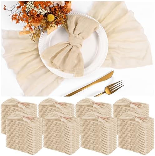 100 Pieces Cloth Napkins Beige Dinner Cheesecloth Napkins for Wedding,Wrinkled Cloth Napkins Bulk for Home Party Rustic Table Decoration, 17 x 17 Inch by Teruntrue
