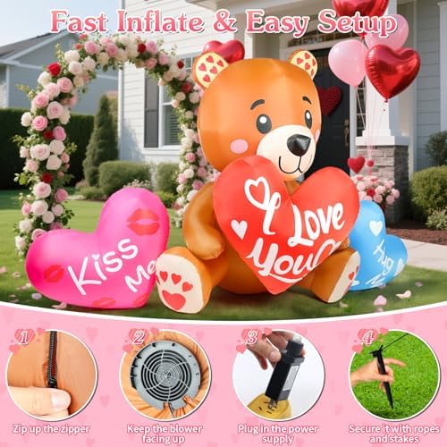 LETIME 10.5 FT Long Valentines Inflatables Outdoor Decorations Blow up Bear - Image 4