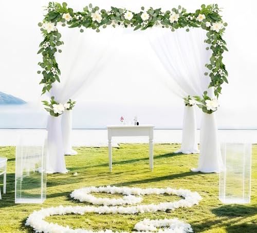 Artificial Eucalyptus Garland with Lights,Fairy Light Olive Leaves Vine Garland with White Flowers & White Berries, Bendable Mantle Garland for Indoor Outdoor Wedding, Home Decoration (9FT) - Image 3