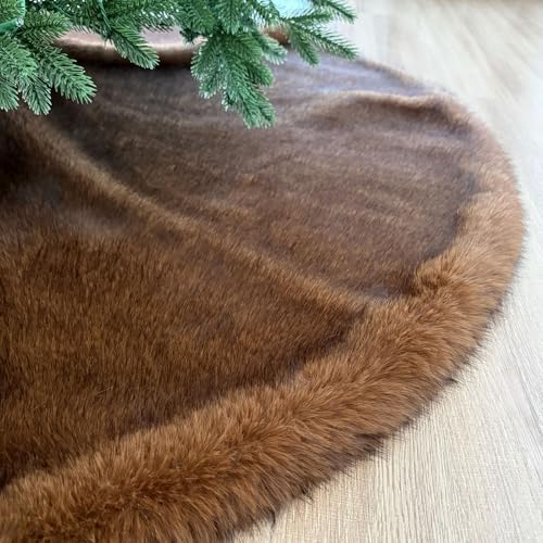 Huntsman High-Pile Faux Fur Christmas Tree Skirt with Hidden Slide Clasp Closure and Durable Microfiber Backing (Grizzly Brown, 72-Inch) - Image 5
