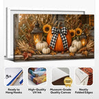 WAXWHELK Pumpkin Fall Canvas Wall Art, Lanterns Sunflowers and Gingham Bow Rustic Farmhouse Painting Pictures, Pumpkin Autumn Thanksgiving Artwork Decor for Bedroom Living Room (20"x40") - Image 6