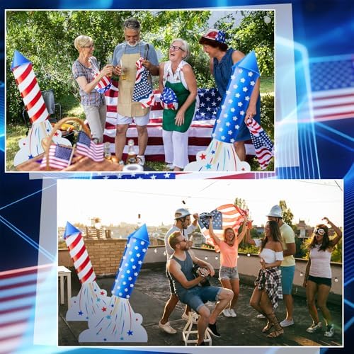 Bucherry 2 Pcs 55" x 34" Patriotic Rocket Cardboard Cutout Stand Ups Life Size Independence Day Theme Party Decoration Backdrop Photo Prop Stand Up for 250th Patriotic Day Party Decoration - Image 3