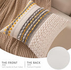 Boho Chenille Tufted Couch Throw Pillow Covers 18x18 Inch Set of 2 Farmhouse Striped Decorative Pillow Covers Accent Neutral Pillowcase Grey Yellow Cushion Cover for Living Room Sofa Bed - Image 4