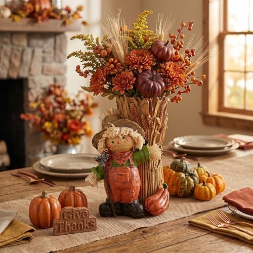 Patelai Fall Scarecrow Vase for Home Decoration 11.4 Inch Resin Wheat Vase - Image 5