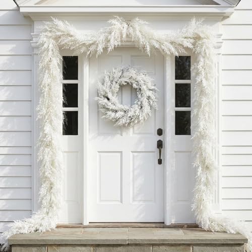 2 Pcs Christmas White Cedar Pine Garland, 6Ft Artificial Snow Pine Garlands - Image 7