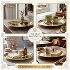 Hushee 15.7 Inch Gold Metal Decorative Tray with Feet Vintage Round Embossed Coffee Table Serving Tray for Candles Jewelry Living Room Entryway Dining Room - Image 4