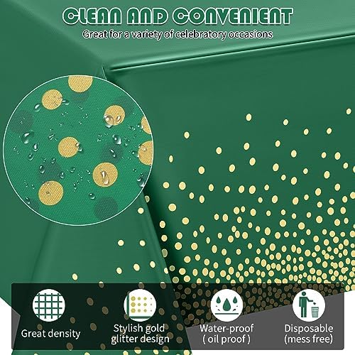 Tegeme 12 Pcs Green and Gold Plastic Tablecloths for Party Disposable - Image 4