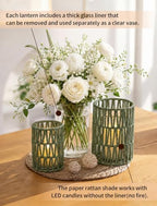 NUPTIO Rattan Hurricane Candle Holders: Set of 2 Boho Lanterns for Pillars - Image 3