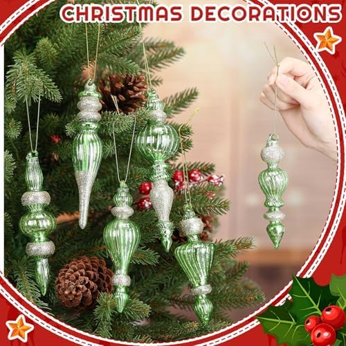 Soaoo 6 Pcs 6.3 in Flash Green Mercury Glass Finial Christmas Ornaments - Image 3