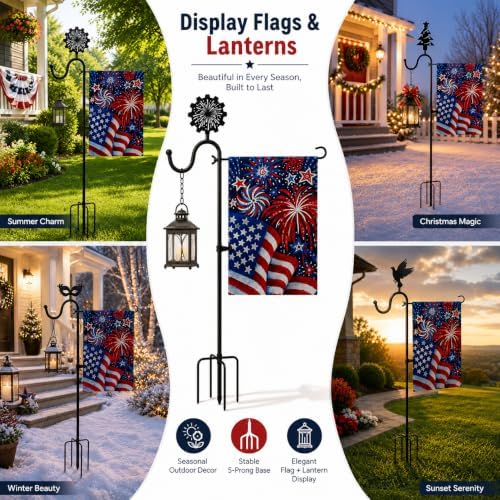Garden Flag Stand Kit with Flag & 12 Seasonal Metal Decorations - Image 3