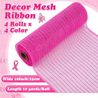 10 Pcs Breast Cancer Awareness Ribbon Mesh Ribbon Wired Ribbons - Image 2