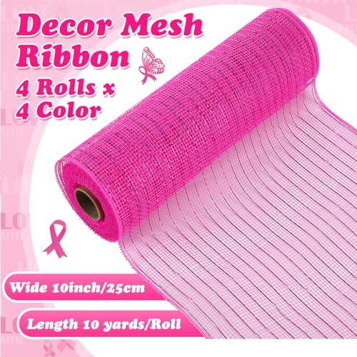 10 Pcs Breast Cancer Awareness Ribbon Mesh Ribbon Wired Ribbons - Image 2