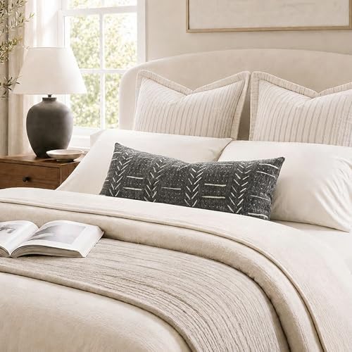 BlissBlush Long Lumbar Pillow Cover 14x36 for Bed, Soft Woven Chenille Textured Decorative Pillow Cover for Bedroom Couch Sofa, Farmhouse Boho Accent Cushion Cover, Charcoal Gray - Image 3