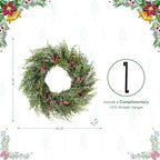 Glitzhome 28"D Christmas Greenery Wreaths,Snow Flocked Artificial Wreath Mixed PE Dripping Wreath with Pinecones & Red Berries, Winter Christmas Wreath for Front Door, Wall, Windows, Home, Xmas Decor - Image 3