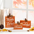 Glitzhome 3 Pack Fall Wooden Table Signs Farmhouse Thanksgiving Wood Blocks for Table Decorations Give Thanks to The Lord Thanksful Grateful Blessed Centerpiece for Tiered Tray Decor by Glitzhome