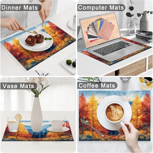 Fall Maple Leaves Placemats Set of 6, 12x18 Inch Atumun Mountain Table Place Mat Seasonal Leaf Washable Non-Slip Heat Resistant Fabric Placement Mats for Party Dining Kitchen Indoor Outdoor Decor - Image 6