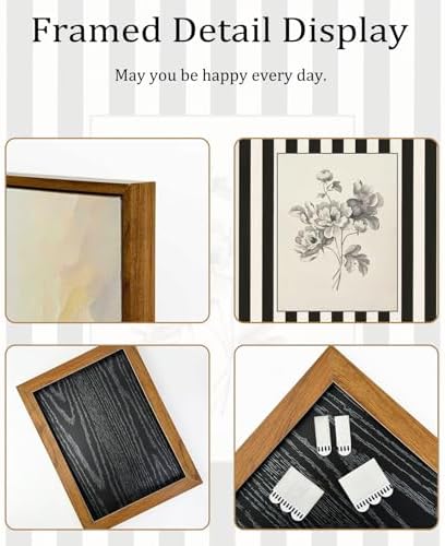 Yellow Framed Stripes Flower Canvas Wall Art Large Black White Striped Floral Painting Decor Pictures Vintage Sketch Plant Orchid Bedroom Living Posters Prints for Corridor Kitchen Room Decoration - Image 2