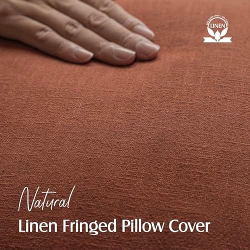 Foindtower Decorative Linen Fringe Throw Pillow Covers 26×26 Rust Orange - Image 2