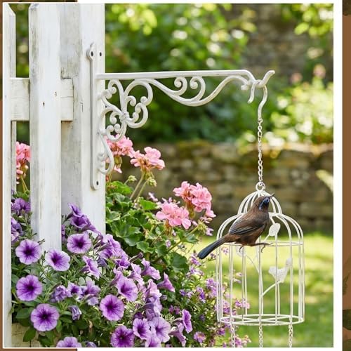 Landhoow 2 Pcs 15.6" Cast Iron Hanging Outdoor Wall Hanger, White - Image 2