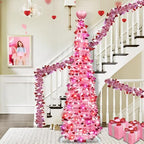 Valentines Day Decorations 5Ft Pink Valentines Christmas Tree with Lights Timer Battery Operated Pop Up Artificial Tree with Heart Ornaments, Heart Topper Decorations for Indoor Home Outdoor Office - Image 5