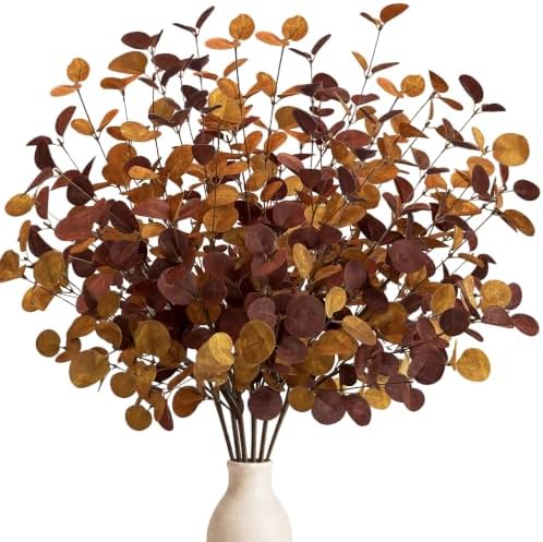Fall Decor 6Pcs 27" Faux Fall Eucalyptus Stems Leaves Decor Thanksgiving by Yunfan
