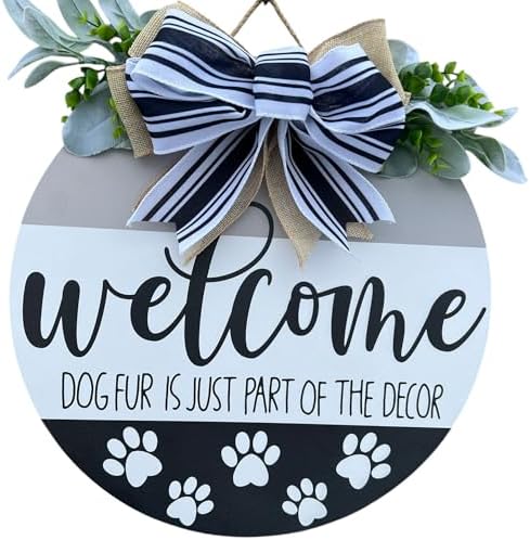 Wood front door sign Wood sign Home decor Welcome sign Sign for front door House warming gift Wedding gift (Dog Fur Welcome-UV018(A1) P002, 15" Width) by Unknown