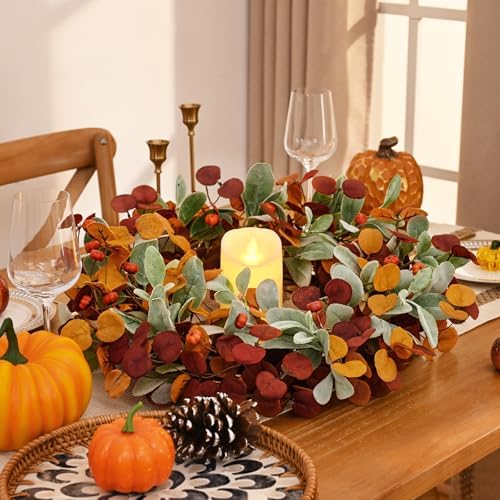 Waipfaru Fall Decor, 22 Inch Fall Wreaths for Front Door, Autumn Door Wreath with Lambs Ears Leave Eucalyptus Leaves Pumpkin Thanksgiving Harvest Halloween Farmhouse Home Porch Indoor Decor(2 PCS) - Image 5
