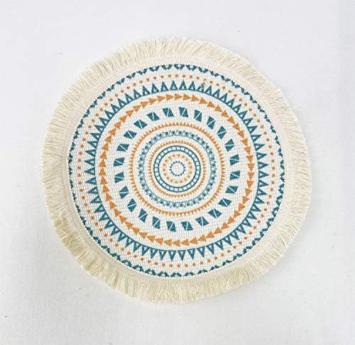 Fennco Styles Boho Geometric Fringe Decorative Cotton Placemats 13-inch Round, Set of 4 - Green Heat Resistant Insulation Table Mats for Home Decor, Dining Table, Banquets and Special Events - Image 3