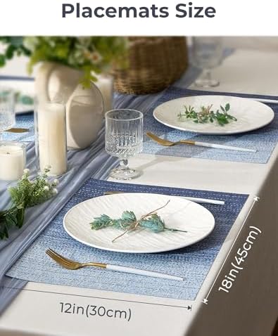 Leetaltree Gradient Blue Woven Placemats Set of 12 - Heat Resistant Non-Slip Place mats for Dining Table, Washable Durable PVC Vinyl Woven Table Mats(Gradient Blue, 12) - Image 4
