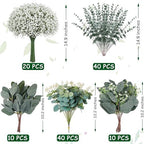 Mixed Eucalyptus Leaves Stems Bulk Artificial Silver Dollar Leaves Picks Dried Eucalyptus Bundle Faux Spray for Wedding Vase Bouquet Decor (120, Green/White) - Image 5