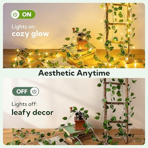 HEYFUNi Vines with Lights 23FT, Faux Pothos String Lights Plug in - Image 7
