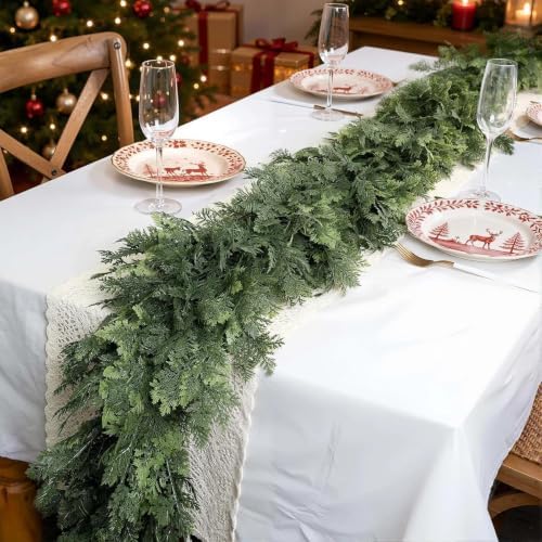 Christmas Garland 6FT Decorations Real Touch Cedar Cypress Pine Greenery Artificial Green Christmas Garland for Mantle, Fireplace, Table, Stairs, Door, Porch, Indoor Outdoor Decorations, 2PCS - Image 2