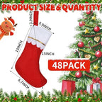 48Pcs 17" Felt Christmas Stocking Bulk, Red Christmas Socks Bulk with White Cuff Golden Trim, Christmas Hanging Ornaments Xmas Decoration for Mantel Door Window Holiday Home Décor - Image 2
