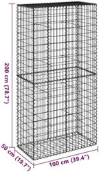 vidaXL Gabion Basket with Cover 39.4"x19.7"x78.7" Galvanized Iron - Image 3