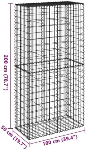 vidaXL Gabion Basket with Cover 39.4"x19.7"x78.7" Galvanized Iron - Image 3