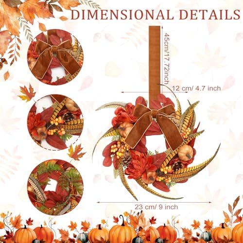 Hoteam 4 Pcs 9 Inch Small Fall Wreath for Cabinet Mini Fall Wreath - Image 2