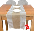 Decorative Table Runner (Pack of 6) – 12”x 108” – Natural on Stripe Rustic Farmhouse Table Runner with Finished Edge – Burlap Runner for Home Decor, Weddings and Christmas by Fibeusion