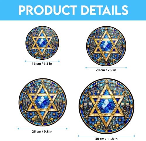 Star of David Hanukkah Stained Glass Wall Hanging 7.9" - Image 6