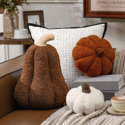 Beeveer 3 Pcs Fall Thanksgiving Pumpkin Pillows,Caramel & Cream - Image 2