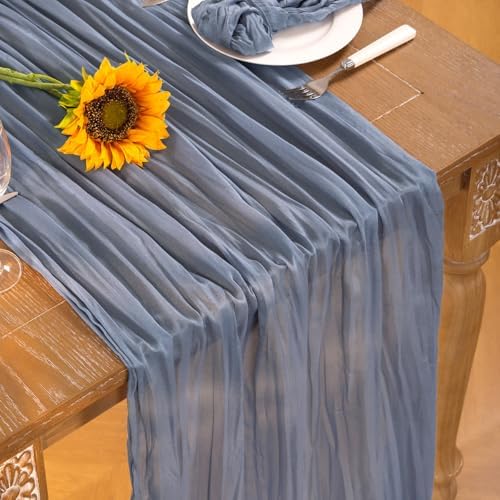 DeZerlor Dusty Blue Cheesecloth Table Runners 12 Pack Summer Boho Runners - Image 4