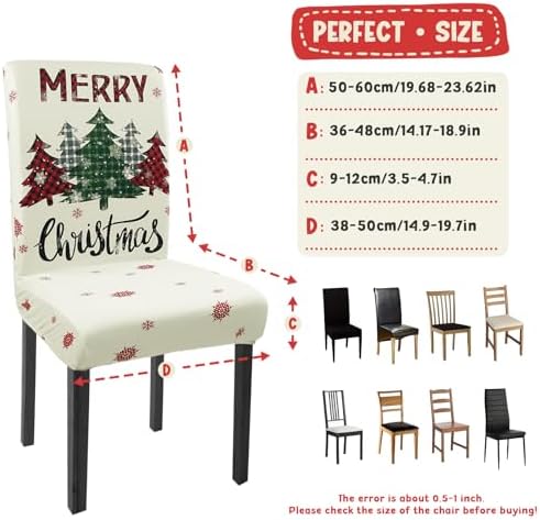 Christmas Chair Covers Set of 6 Xmas Tree Snowflakes Buffalo Plaid Stretch Parsons Chair Slipcovers for Winter Christmas Dining Room Decor Chair Seat Protectors(Christmas Red,6PCS) - Image 3