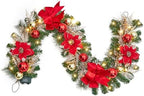 Garvee 6 Feet Christmas Garland with Lights & Red Poinsettias for Mantle by Garvee