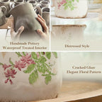 Retro Rustic Large Ceramic Vase with Handle, Distressed Farmhouse Pitcher for Home, Ideal Shelf Decor, Red Rose Floral Vase for Living Room Bedroom Office Table Centerpiece Decorations 9 Inch - Image 4