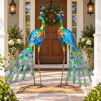 32" Peacock Decor Metal Yard Art Set of 2,Large Outdoor Statue - Image 5