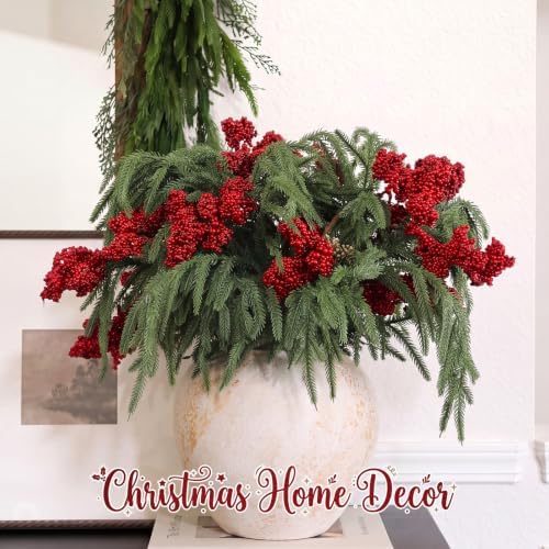 Wavwavw 12 Pcs Artificial Christmas Red Berries Norfolk Picks, 24.8" Stems - Image 5
