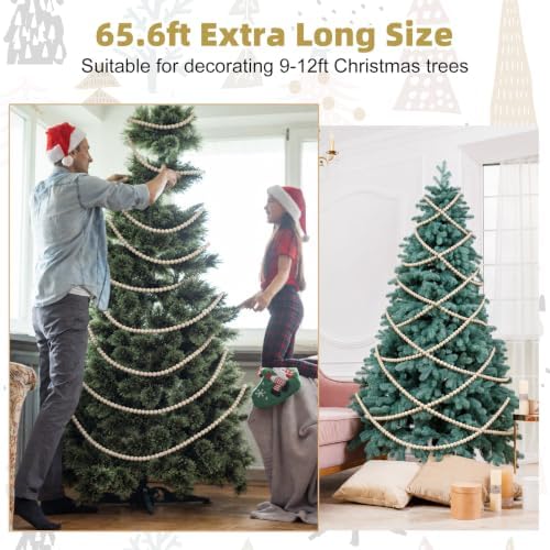 ZenNex 65.6 Ft Christmas Wooden Bead Garland 2 Pcs Long Bead String,Wood - Image 5