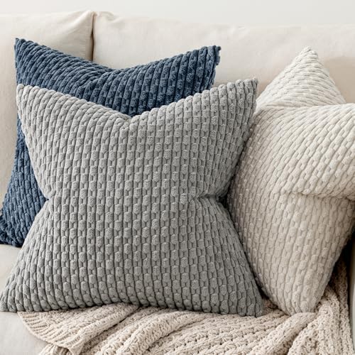 MIULEE Euro Sham Decorative Throw Pillow Covers 24x24 Blue Corduroy - Image 4